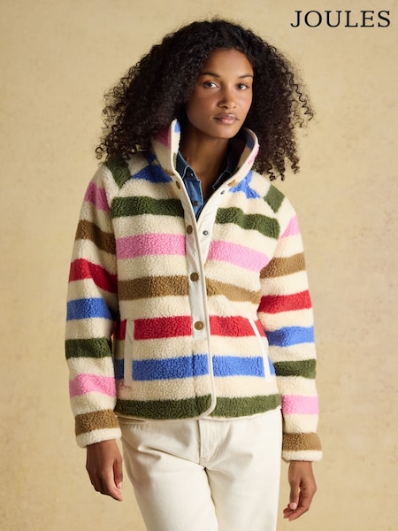 Joules Multi Bright Stripe Borg Funnel Neck Fleece (W25352) | £79