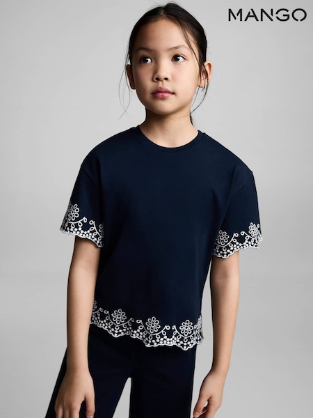 Mango Blue Embroidered Detail 100% Cotton T-Shirt (W25365) | £18