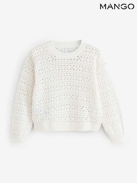 Mango White Cotton Openwork Jumper (W25379) | £23