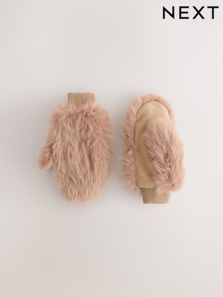 Camel Faux Fur Mitten Gloves (W25397) | £22