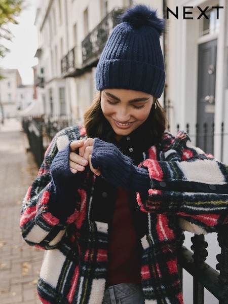 Navy Ribbed Handwarmer Gloves 1 Pack (W25399) | £10