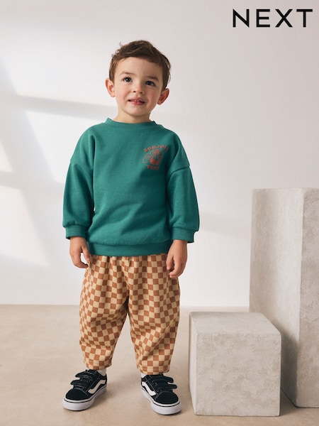 Green Croissant Sweatshirt and Patterned Joggers Set (3mths-7yrs) (W25437) | £17 - £21