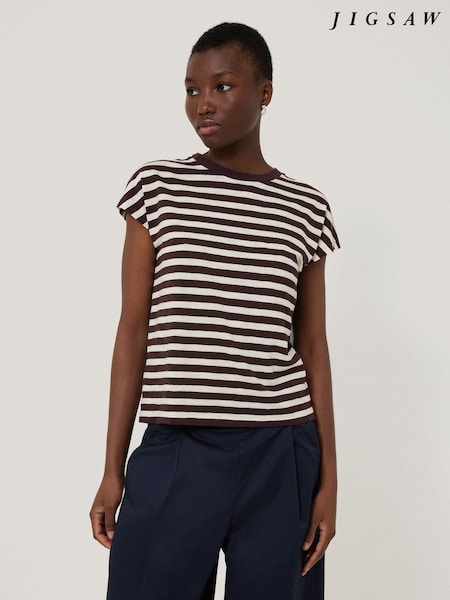 Jigsaw Red Slub Stripe Cap 100% Cotton Top (W25472) | £42