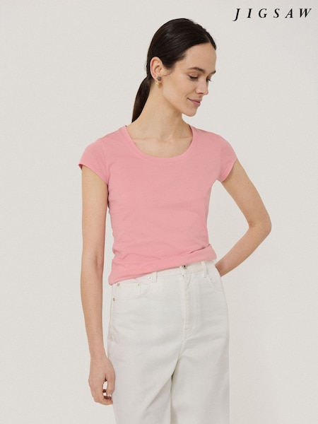 Jigsaw Pink Scoop 100% Cotton Neck T-Shirt (W25484) | £35