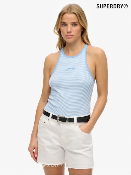 Superdry Blue Essential Logo Striped Racer 100% Organic Cotton Vest Top (W25516) | £18