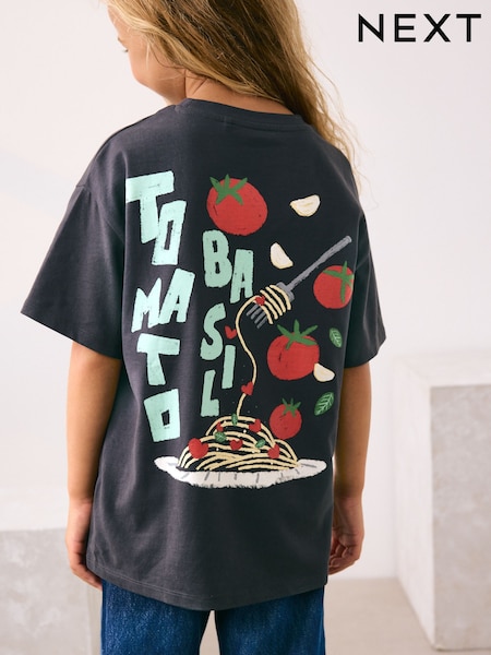 Charcoal Pasta Graphic Print T-Shirt (3-16yrs) (W25570) | £10 - £15