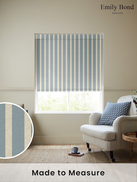 Emily Bond Fowey Blue Parasol Stripe Made to Measure Roller Blind (W25630) | £58