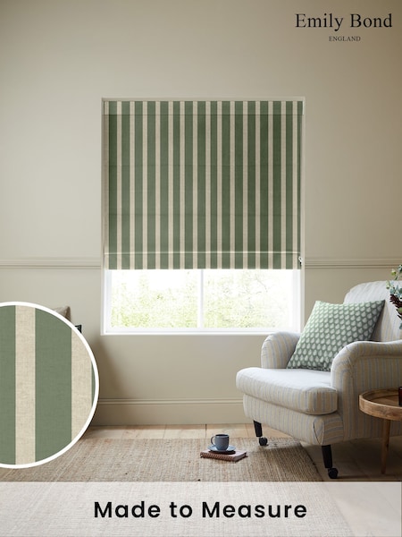 Emily Bond Fern Green Parasol Stripe Made to Measure Roman Blind (W25638) | £84