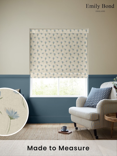 Emily Bond Blue Cornflower Made to Measure Roman Blind (W25639) | £84