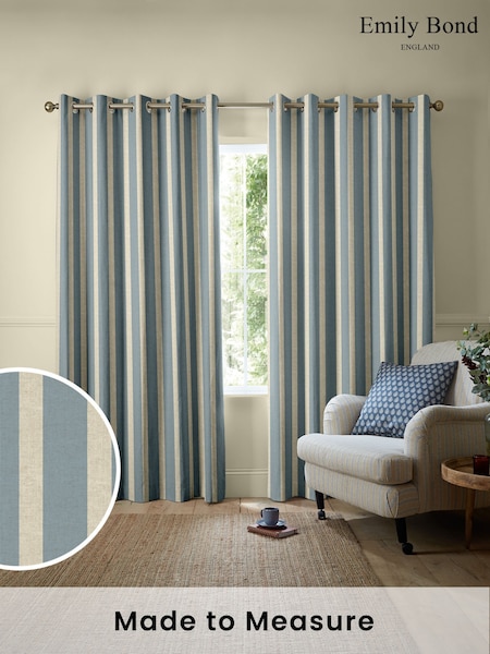 Emily Bond Fowey Blue Parasol Stripe Made to Measure Curtains (W25651) | £100