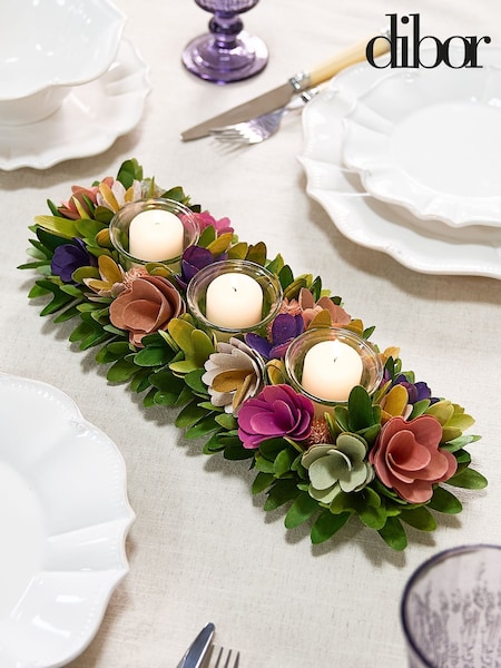 Dibor Green Secret Garden Floral Triple Candle Holder (W25728) | £25