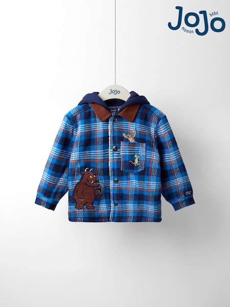 JoJo Maman Bébé Gruffalo Cobalt Blue Check Borg Hooded Shacket (W25760) | £32 - £38