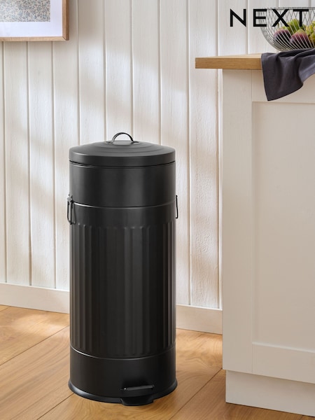Black 30L Vintage Ribbed Soft Close Bin (W25761) | £68
