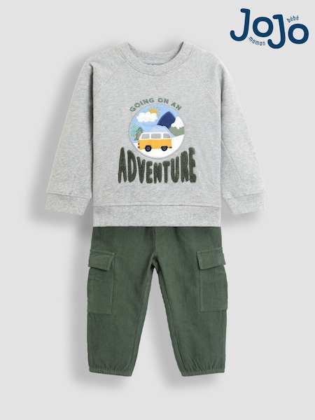 JoJo Maman Bébé Green 2-Piece Sweatshirt & Cord Cargo Set (W25769) | £36 - £42