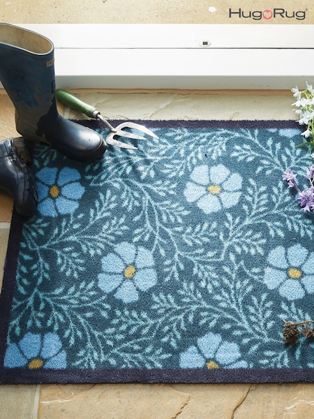 Hug Rug Brown British Made Floral Cotton Washable Doormat Mat (W25828) | £75