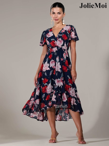 Jolie Moi Light Blue Regular Petite Petite Long Sleeve Soft Silky Jersey Midi Dress (W25842) | £72