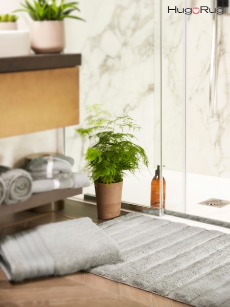 Hug Rug Silver Luxury Cotton Large Stripe Bathmat Runner (W25899) | £20