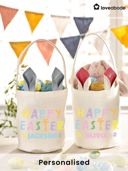 Personalised 100% Cotton Happy Easter Treat Bag by Loveabode (W25981) | £15