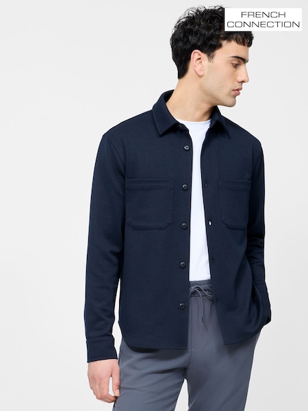 French Connection Blue Stretch Long Sleeve Chest Pocket Button Up Overshirt (W26041) | £65