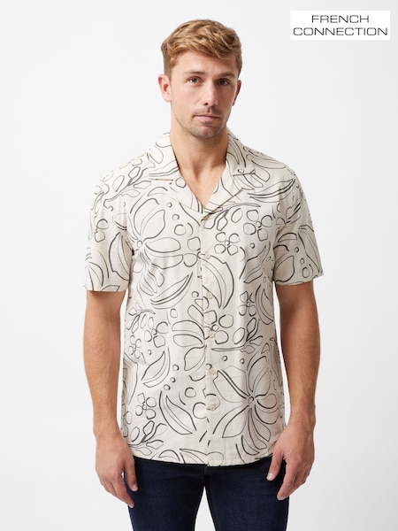 French Connection Natural 100% Cotton Floral Print Short Sleeve Button Up Shirt (W26043) | £45