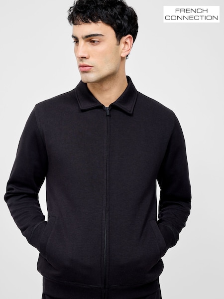 French Connection Black Blend Zip Through Stretch Collared Sweatshirt (W26044) | £55
