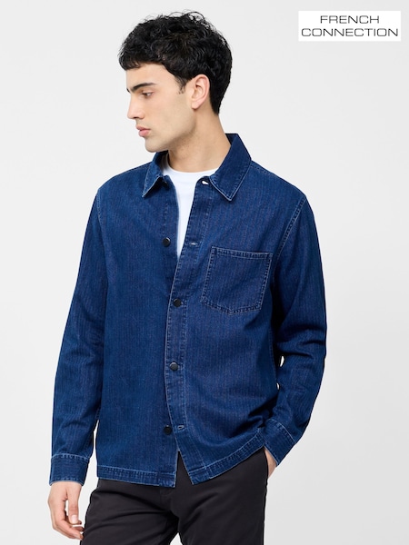 French Connection Blue 100% Cotton Chest Pocket Long Sleeve Button Up Denim Overshirt (W26046) | £55