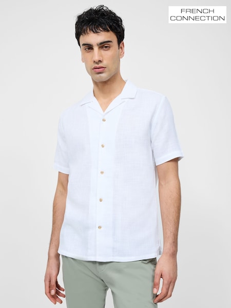French Connection White 100% Cotton Seersucker Crinkle Short Sleeve Button Up Shirt (W26051) | £40