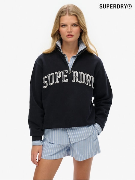 Superdry Blue Athletic Essentials 100% Cotton Half Zip Sweatshirt (W26078) | £55