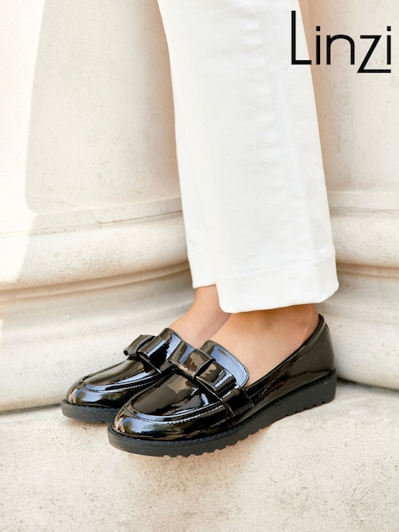 Linzi Black Noble Classic Slip-On Loafers With Bow Detail (W26095) | £36