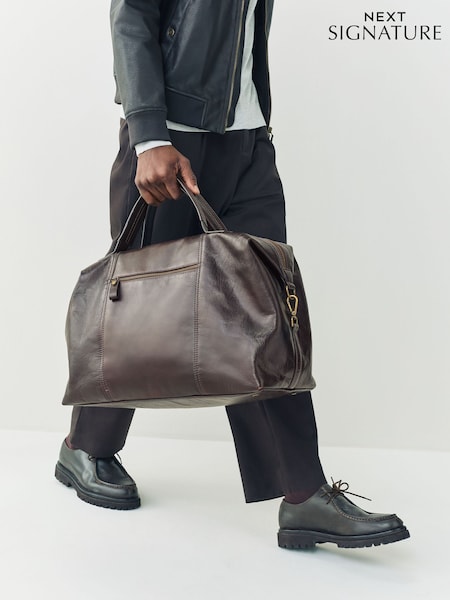 Brown Signature Leather Weekend Holdall Bag (W26119) | £150