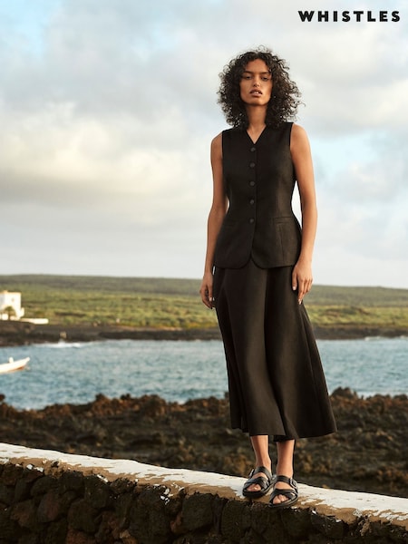 Whistles Black Molly Linen Waistcoat (W26149) | £109