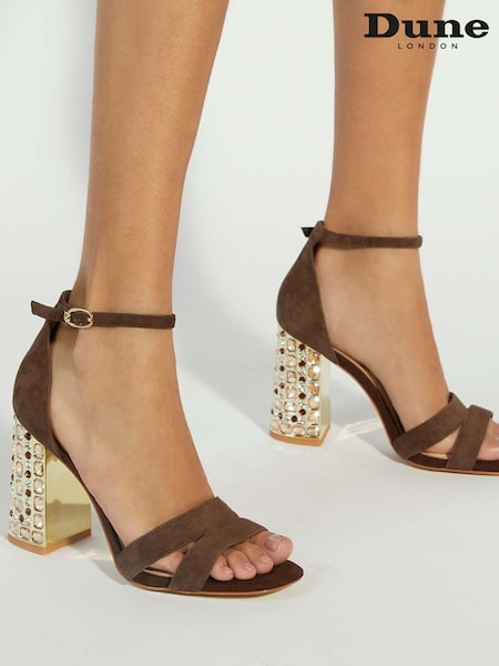 Dune London Brown Majestical Jewelled Heel Sandals (W26183) | £129