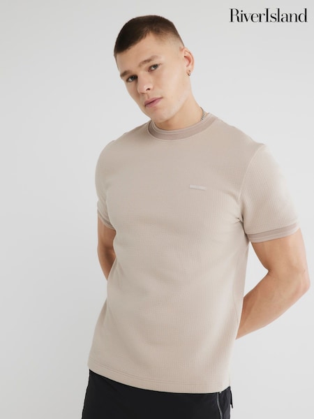 River Island Natural Slim Fit Quilted Badge T-Shirt (W26184) | £26