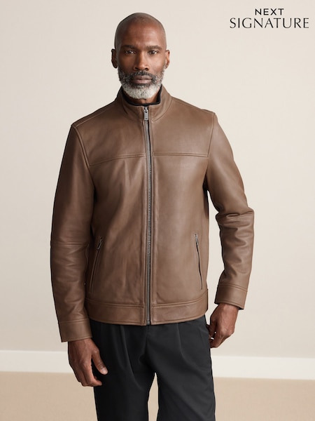 Brown Nubuck Signature Leather Funnel Neck Jacket (W26307) | £155