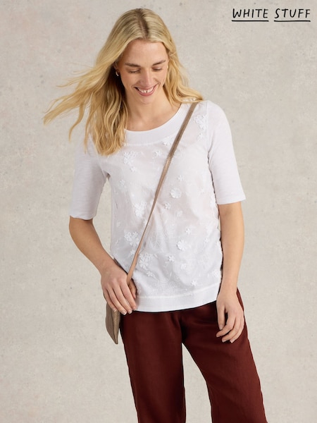 White Stuff White Weaver Broderie 100% Organic Cotton Top (W26336) | £49