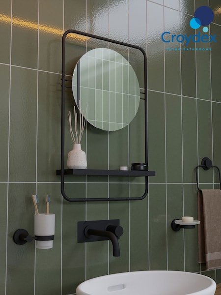 CROYDEX Black Furzton Round Mirror with Shelf (W26382) | £63