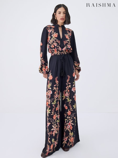 Raishma Black Viviana Floral Maxi Jumpsuit with Pockets (W26419) | £250