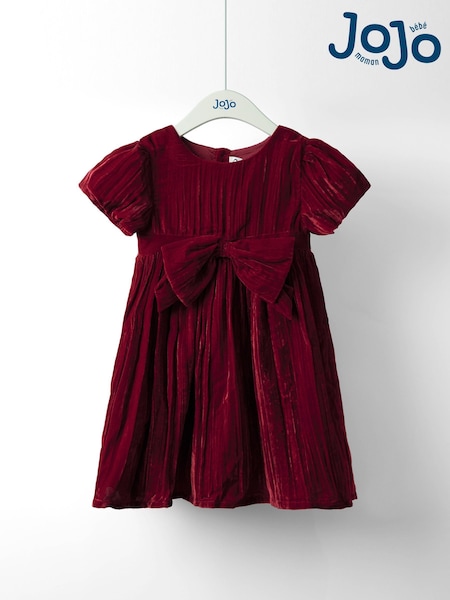 Red Velvet Puff Sleeve Party Dress with Bow (W26424) | £36 - £42