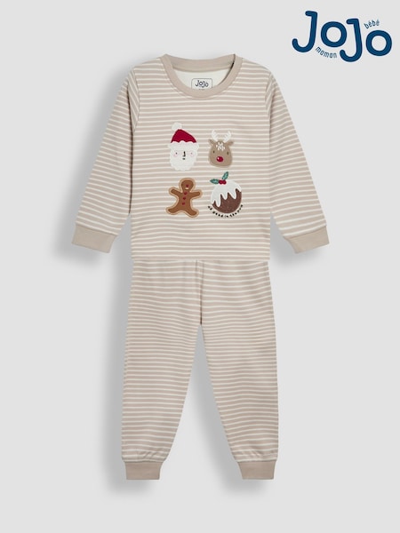 JoJo Maman Bébé Stone Christmas Character Christmas Print Jersey Collar Pyjamas (W26438) | £23