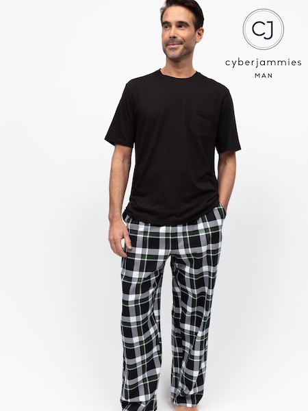 Cyberjammies Black Check Pyjama Bottoms and Solid Jersey T-Shirt (W26460) | £46
