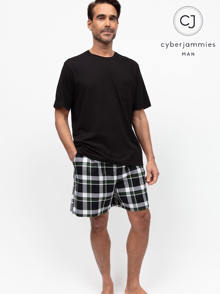 Cyberjammies Black Mens Check Pyjama Shorts and Solid Jersey T-Shirt (W26467) | £40