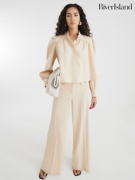 River Island Brown Button Front Straight Leg Trousers (W26535) | £46