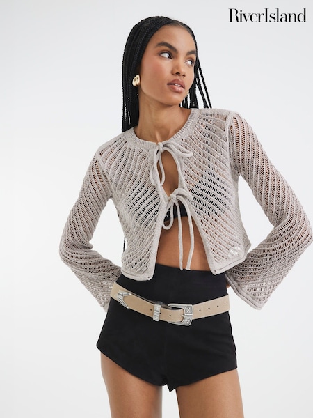 River Island Brown Tie Front Cardigan (W26552) | £30