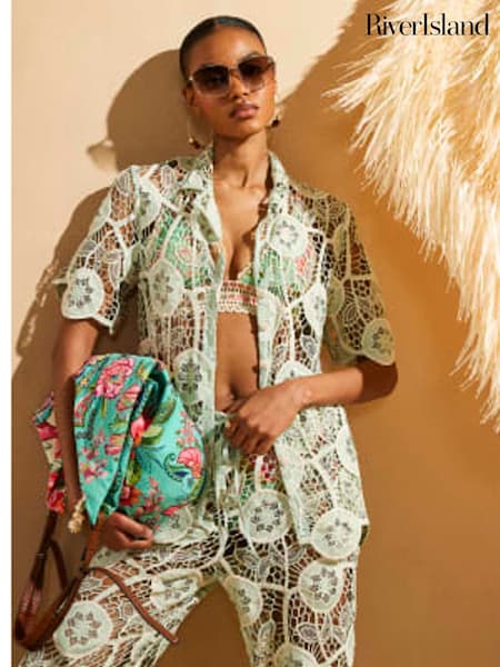 River Island Green Del Maar Lace Beach Shirt (W26557) | £49