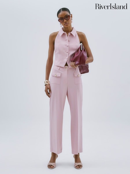 River Island Pink Button Front Straight Leg Trousers (W26560) | £46