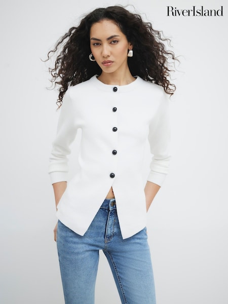 River Island White Collarless Button Up Cardigans (W26570) | £0