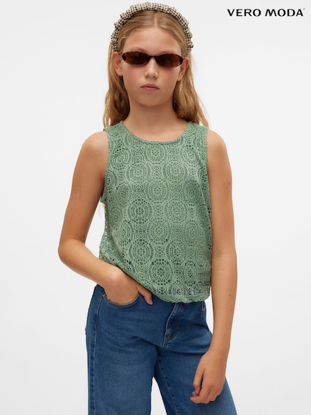 VERO MODA Green Girls Sleeveless Lace Jersey Tank Top (W26596) | £13