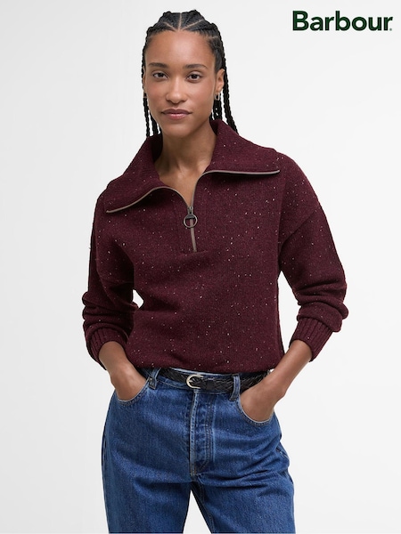Barbour® Red Lavensdale Half Zip Knitted Jumper (W26680) | £119