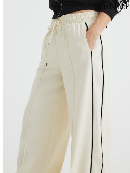 River Island Cream Wide Leg Side Stripe Joggers (W26824) | £39