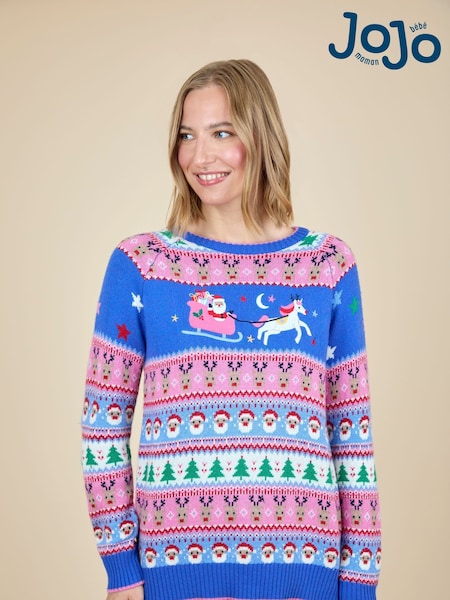 JoJo Maman Bébé Pink Women's Santa & Unicorn Jumper (W26832) | £47